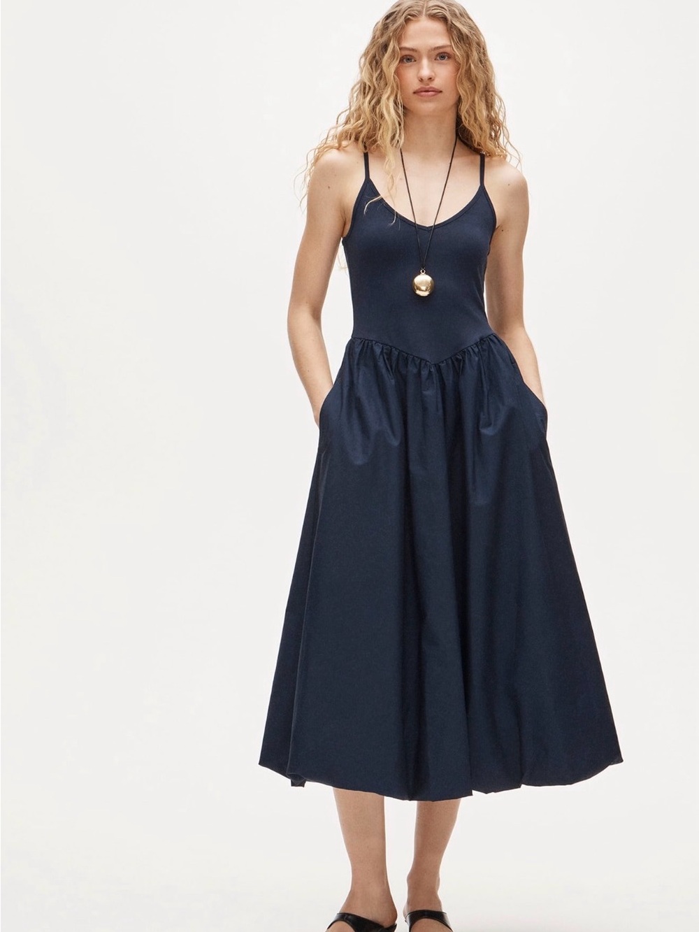 J.Crew Basque Drop Waist Mixy Dress in Navy Blue Bubble Hem Pockets Sz. XS NEW